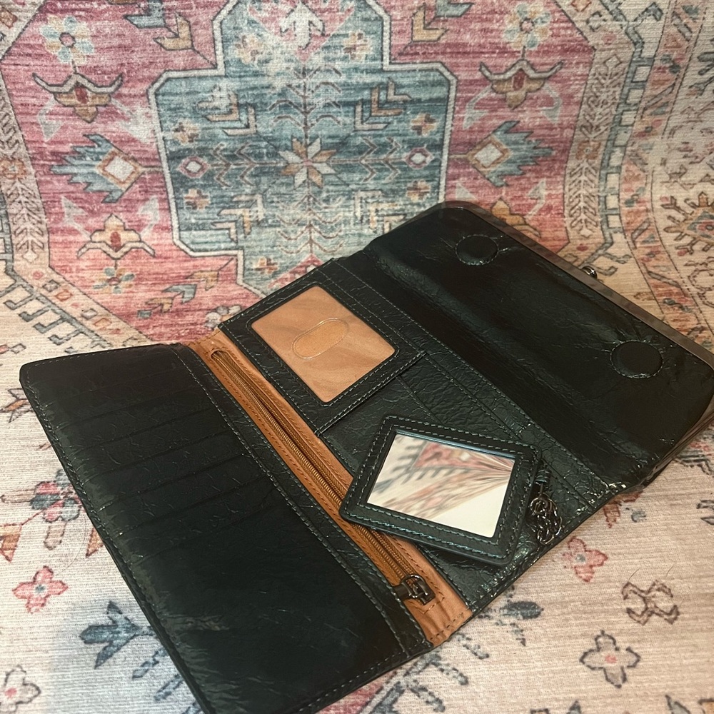 Beautiful Dark Green and Tan Leather Hobo Wallet